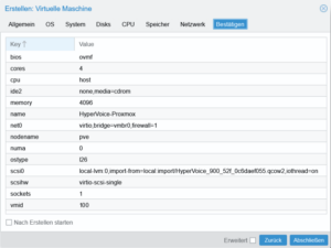 Systemeinstellungen für AGFEO HyperVoice unter Proxmox (qcow2)