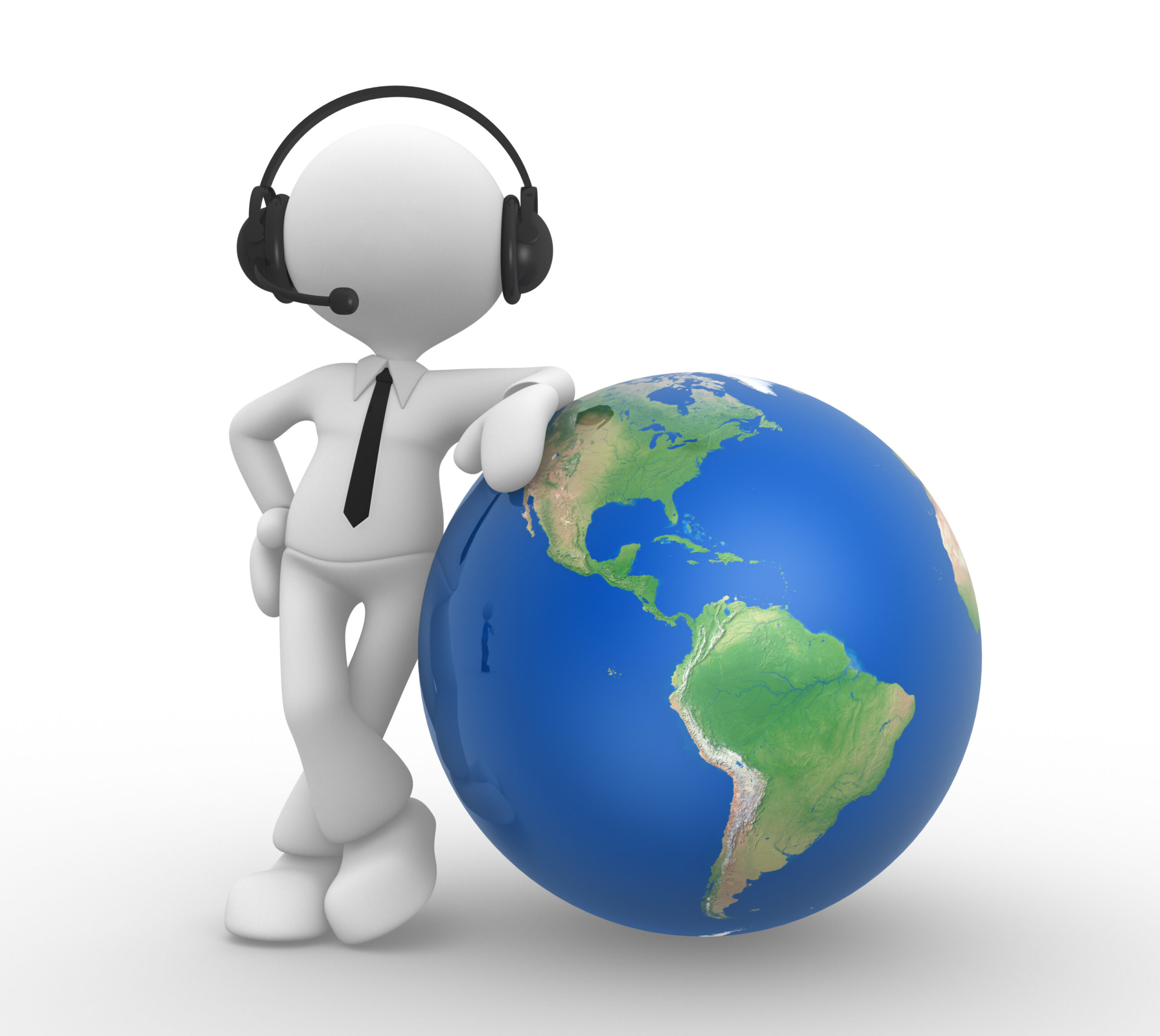 3d people - man, person with headphones and the earth globe
