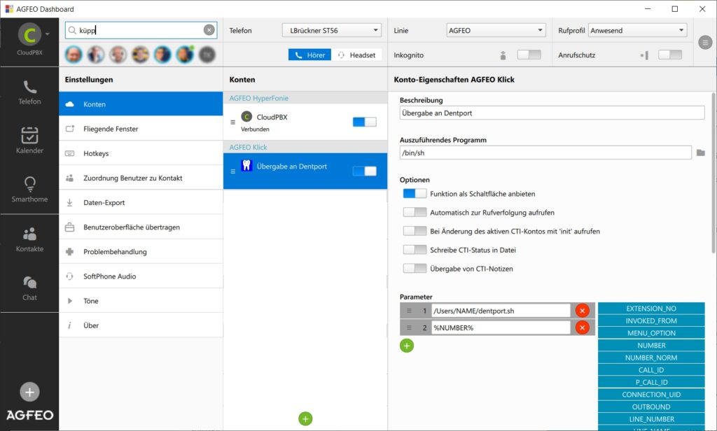 AGFEO Klick Einrichtung AGFEO Dashboard Dentport CTI