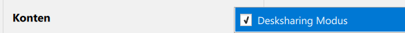 Screenshot Einrichtung des Desksharing Modus in der "Konten"-Titelleiste des AGFEO Dashboard 