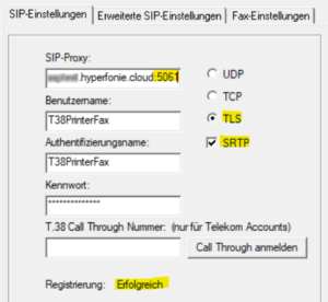 Screenshot T.38 Printer Einrichtung AGFEO HyperFonie Cloud Telefonanlage