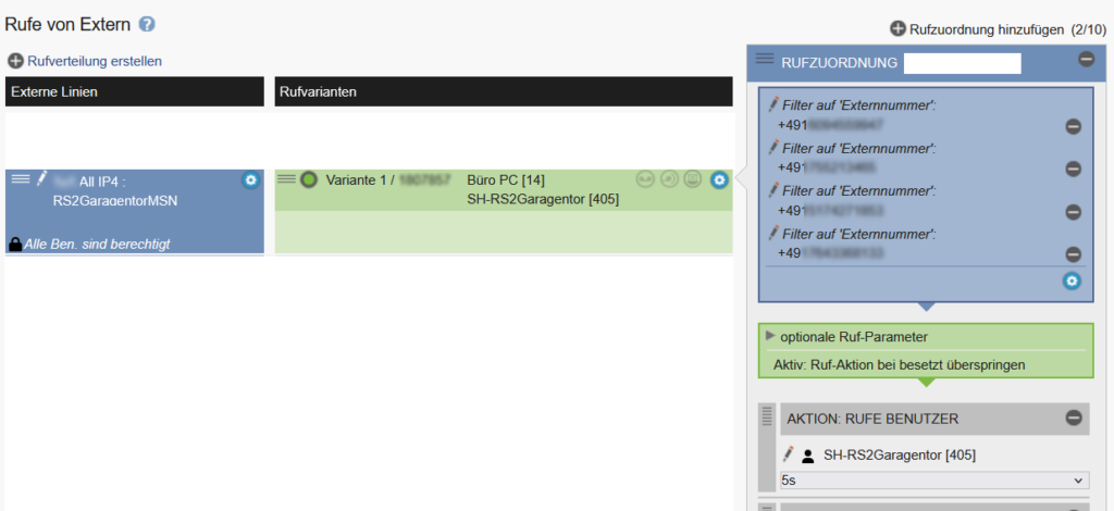 Screenshot Einrichtung AGFEO Telefonanlage Rufverteilung Anruf zu Rufsensor