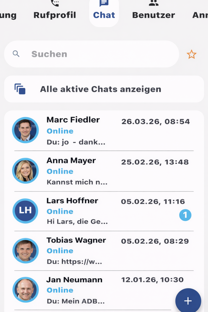 Screenshot Chat Funktion AGFEO Dashboard 2 App 